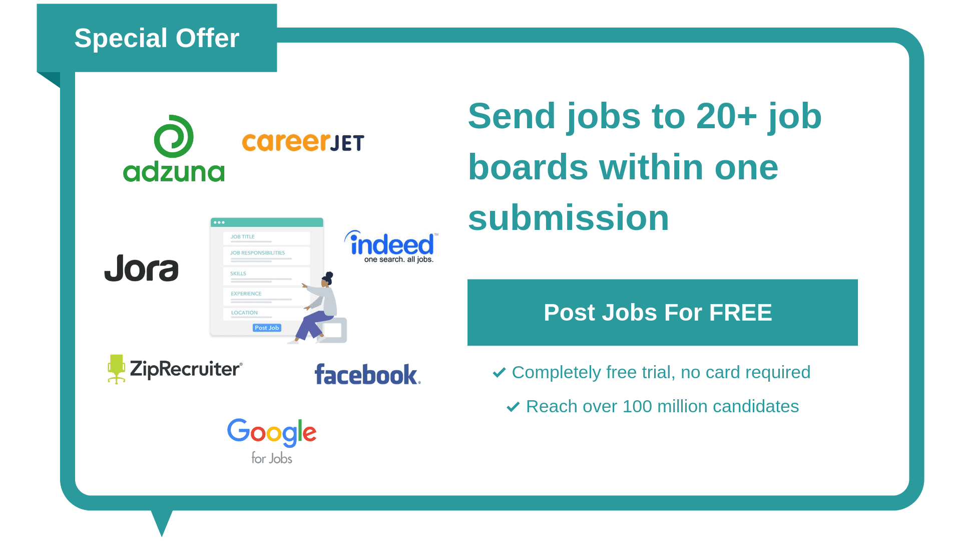 job board posting, indeed, zip recruiter, adzuna, jora, google for jobs, post a free job, free job posting, workable, breezy hr, bullhorn, taleo, recruitee, greenhouse