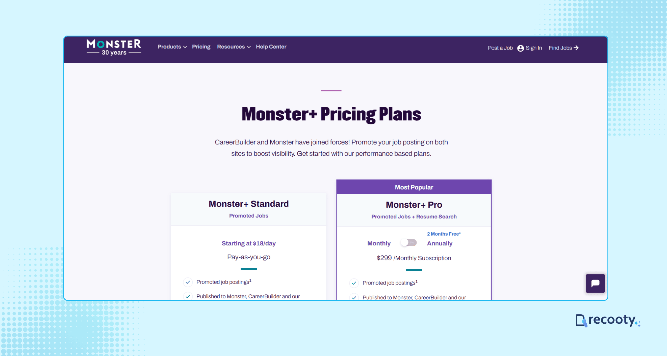 Monster Pricing Page