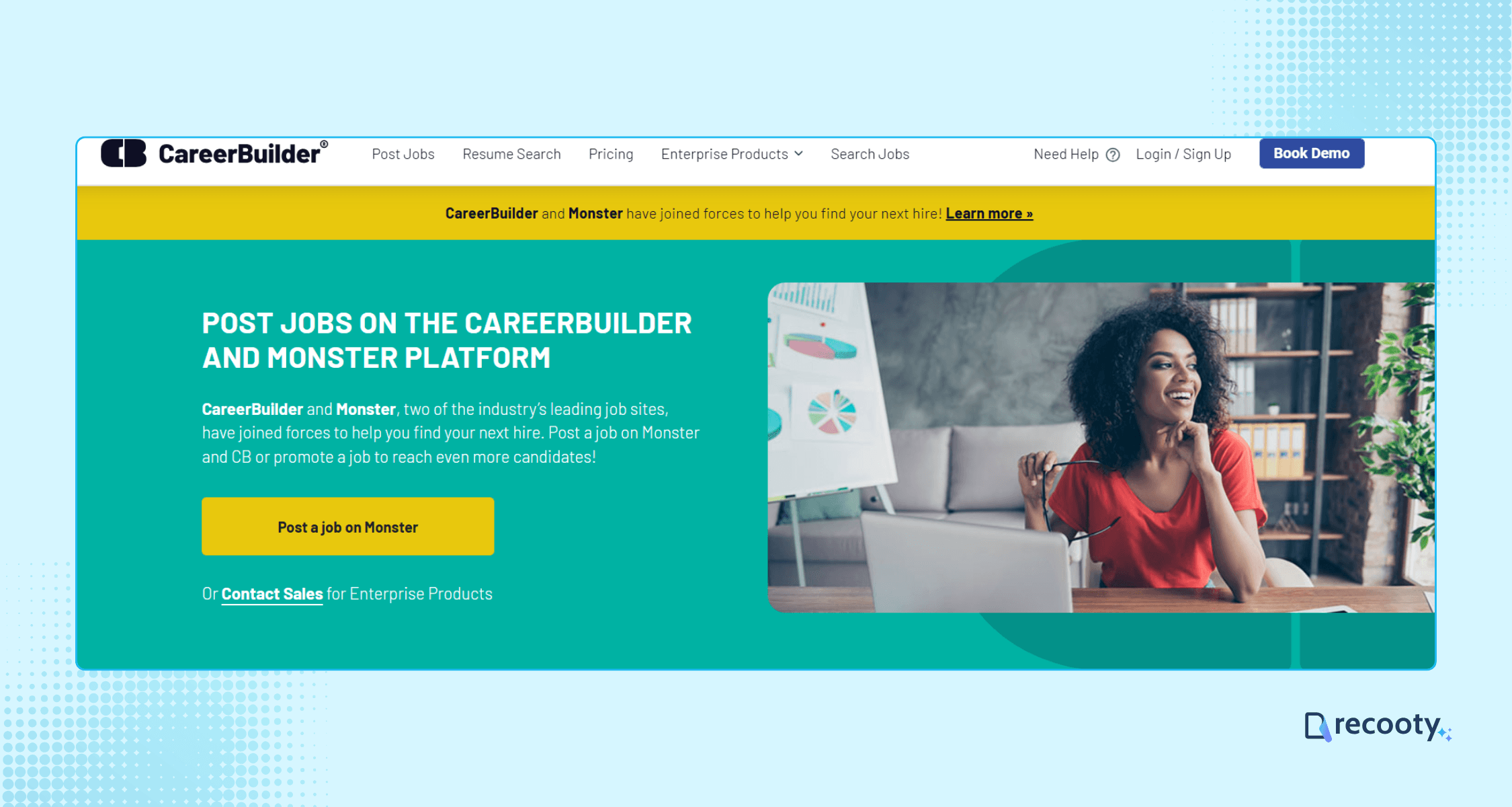 Access post a job on Monster button on Careerbuilder hiring page 1