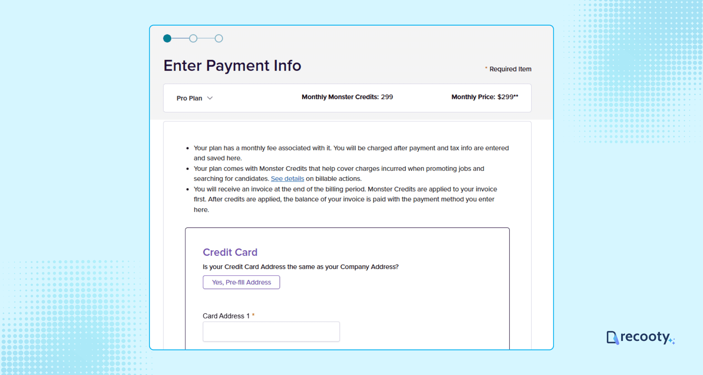 Complete the payment details to post job on Careerbuilder via Monster 1