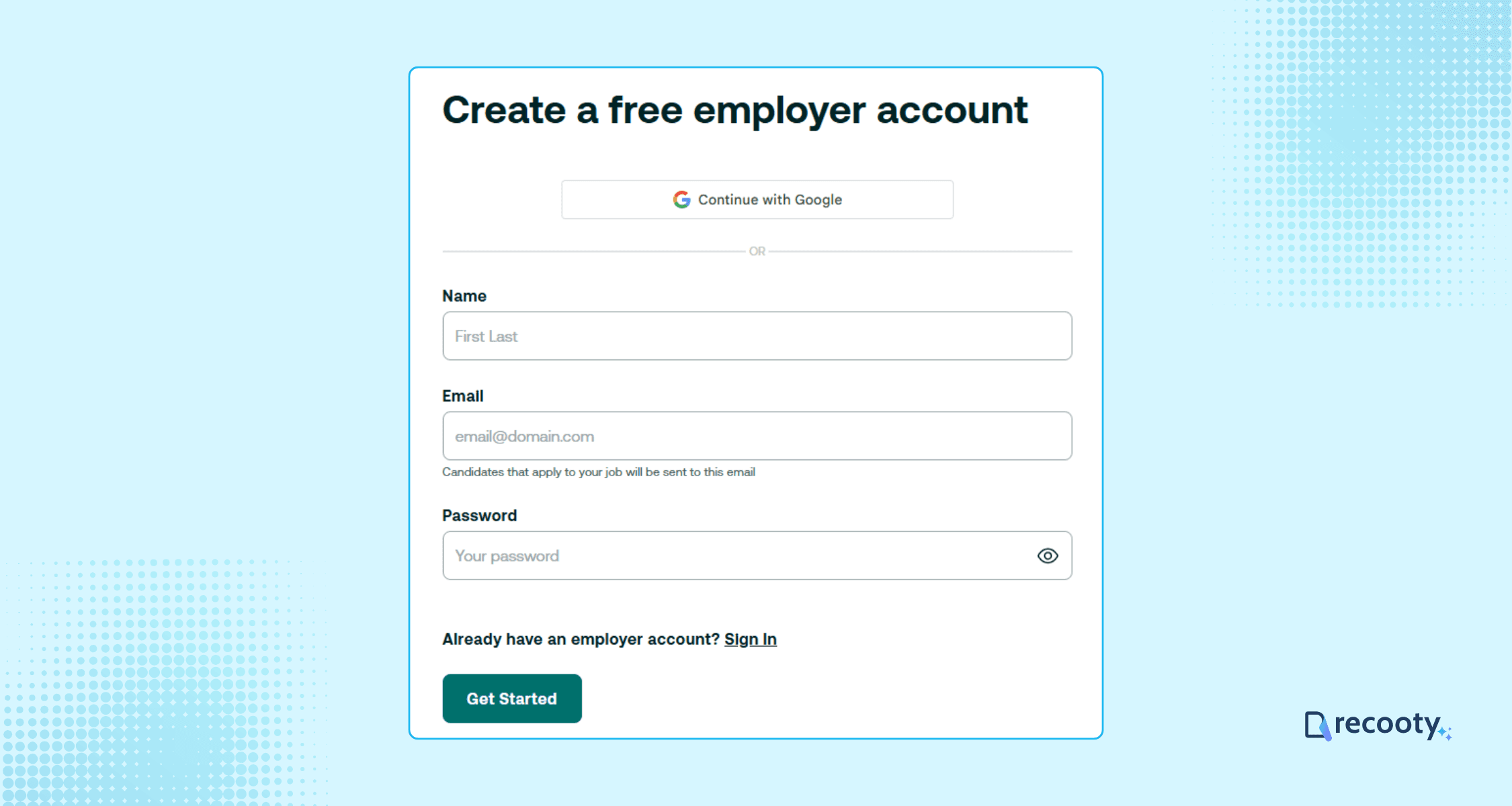 Create an employer account on Ziprecruiter for job posting 1