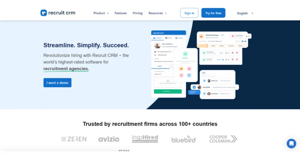 Recruit CRM applicant tracking system