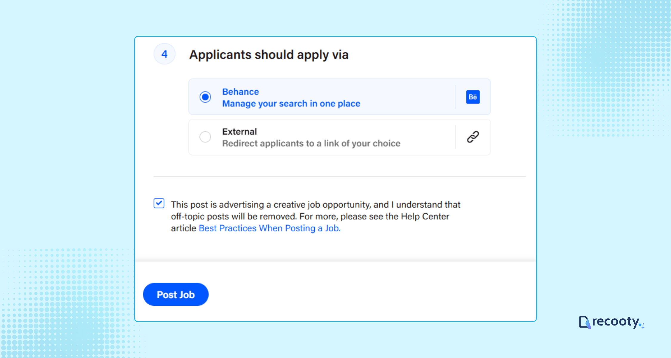 Choose Applicant Should Apply Via And Post The Job On Behance 1