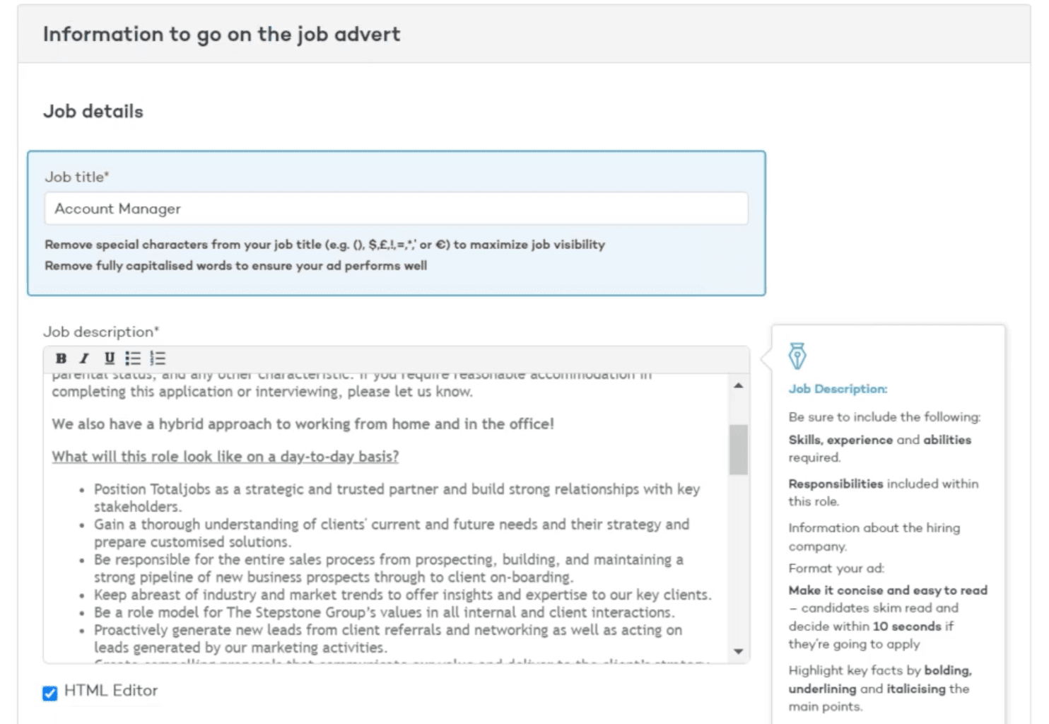 totaljobs create a job